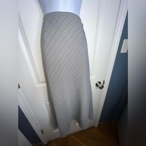 Vtg Audrey b Women’s 8 Light Gray Striped A-Line Midi Knit Lined M Classic